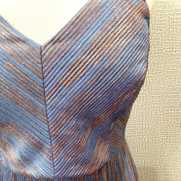 NIGHTWAY Womens Blue Metallic Rose Gold Formal Gown Dress sz 8 Prom NWT - Picture 6 of 8